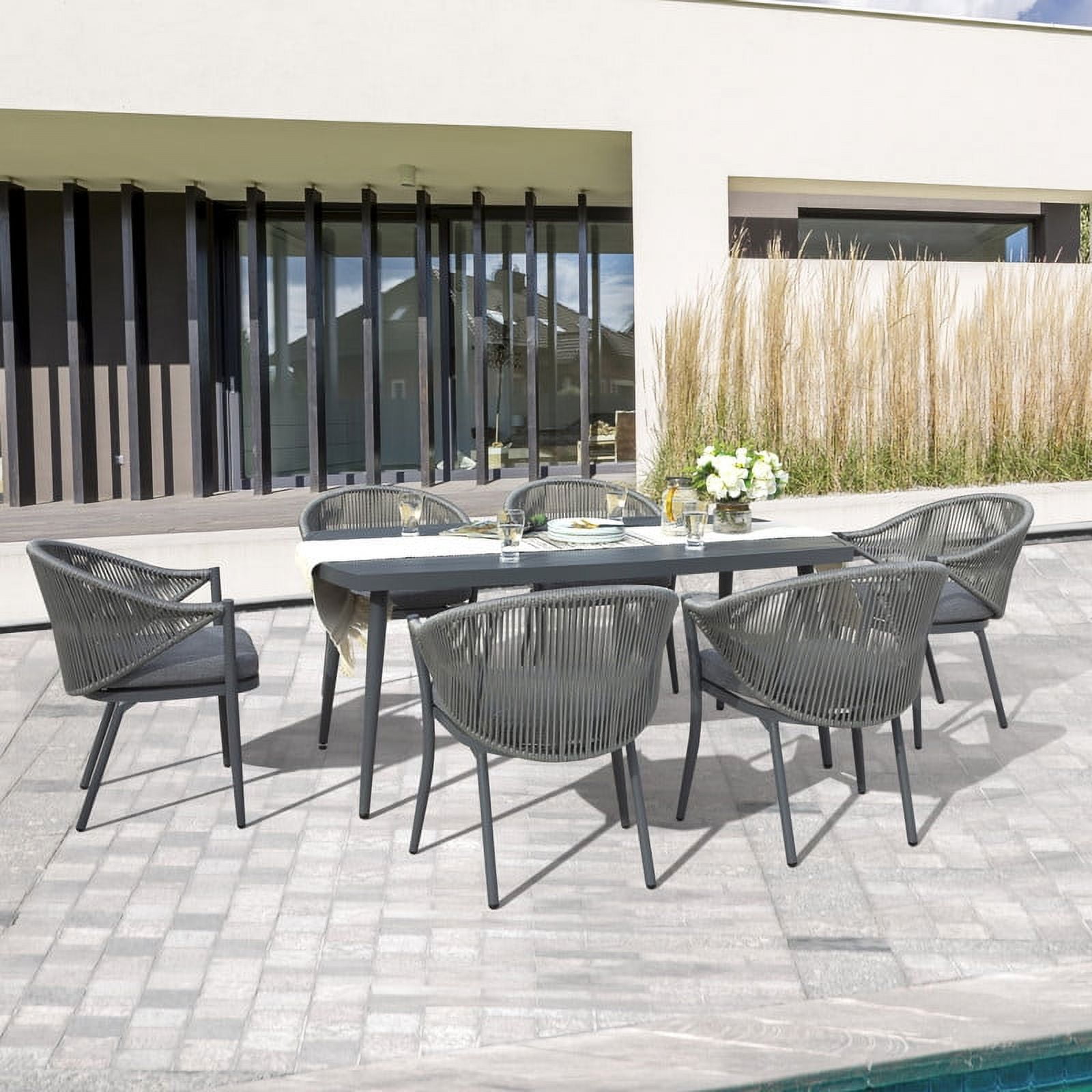 Nuu Garden 7 Pieces Outdoor Patio Dining Sets, Cast Aluminum Rectangle