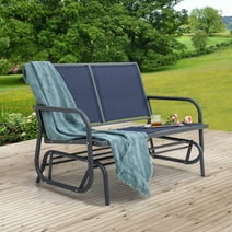 Nuu Garden Double Steel Seats Outdoor Glider Swing Loveseat Chair, Garden Rocking Seating, Patio Bench, Blue and Gray