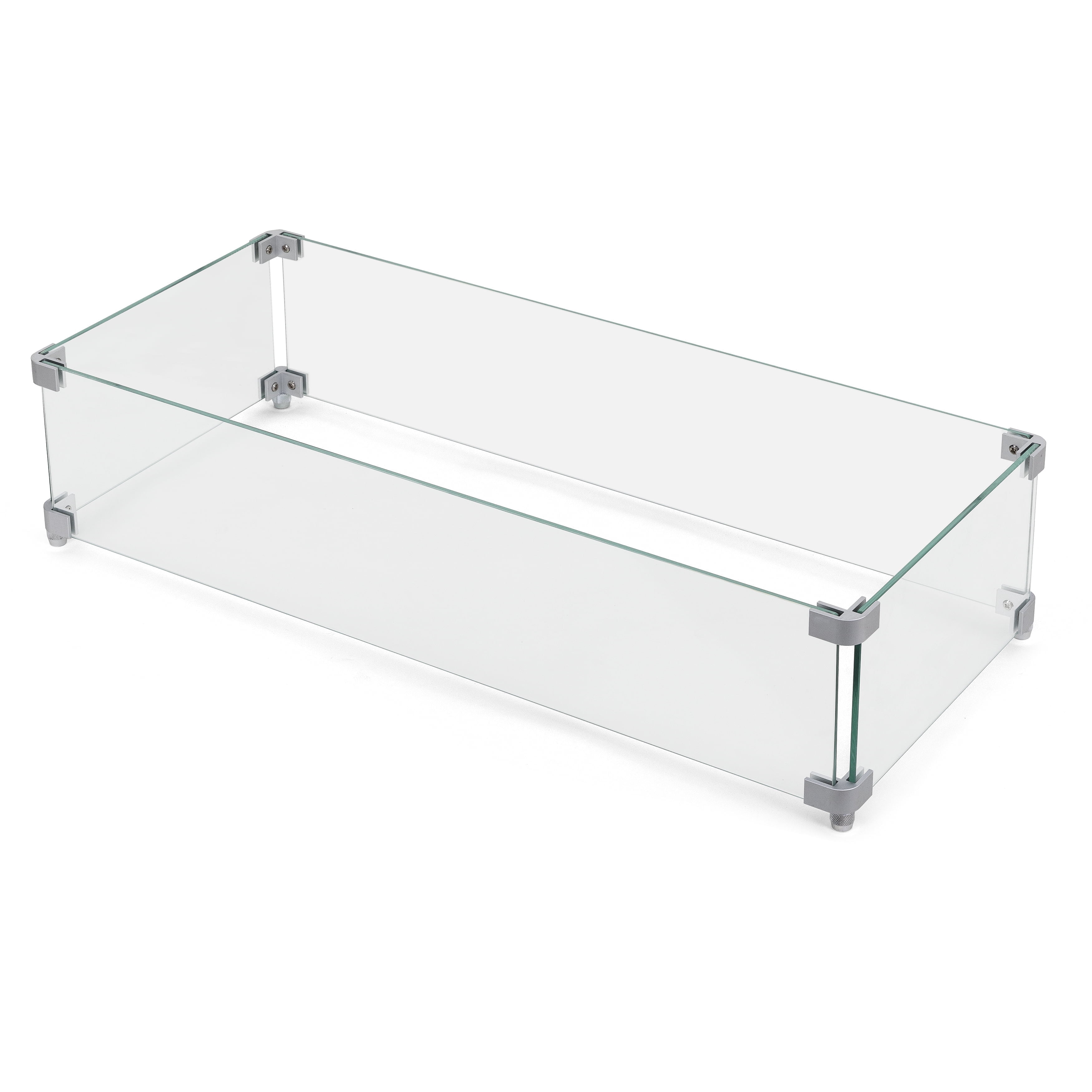 Nuu Garden Fire Pit Glass Wind Guard, Transparent Tempered Glass, Polished Aluminum Brackets, 3M Anti-Slip Pads, Rectangular, for Fire Pit Table