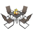 thumbnail image 1 of Nuu Garden 5-Piece Outdoor Dining Set, Square Iron Umbrella Dining Table and 4 C-spring Motion Textilene Chairs, Black and Brown Color, 1 of 9