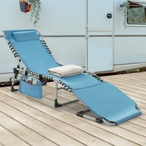 Nuu Garden Folding Textilene Chaise Lounge Chair, Lay Flat Adjustable 5-Position Portable Tanning Chair, Camping Reclining Lounge Chair with Pillow, Blue and Light Gray