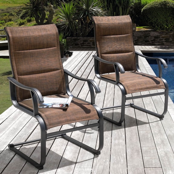 Nuu Garden High Back Patio Dining Chairs Set of 2, Comfortable Patio Chairs for Indoors and Outdoors, Breathable Textilene for Backyard Deck, Brown