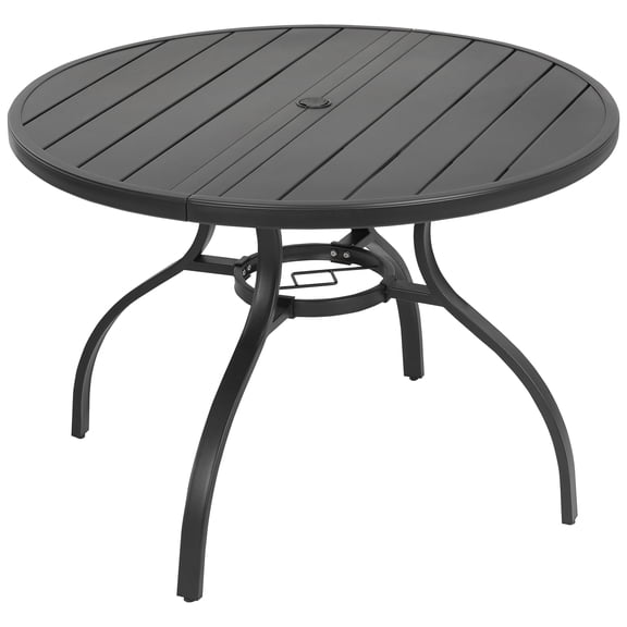 Nuu Garden Metal Outdoor Patio Dining Table Round for 4, 41'' Outdoor Dining Table with Umbrella Hole and Slatted Tabletop, All-Weather Outdoor Dining Table with Adjustable Feet, Black