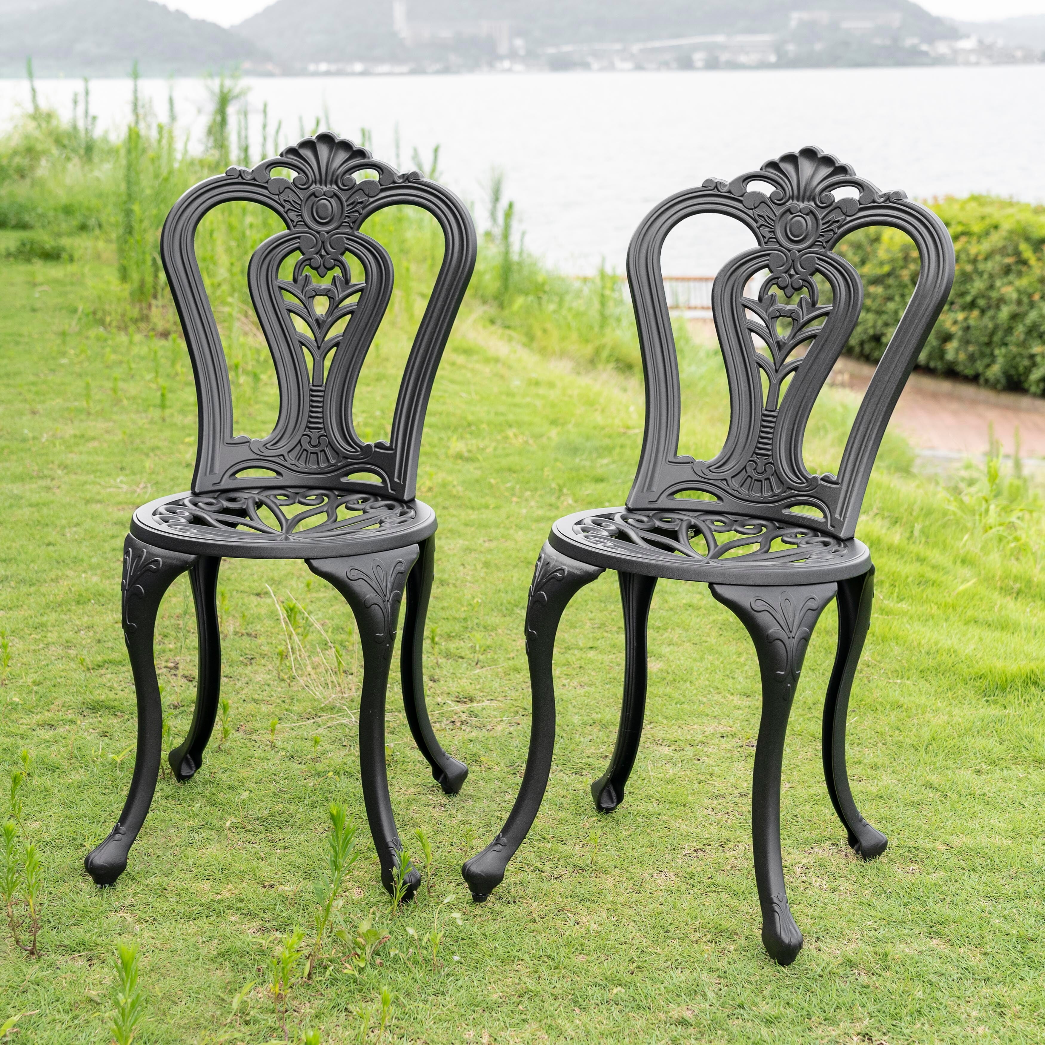 Black and Gold Speckled Cast Aluminum Outdoor Patio Chair Set