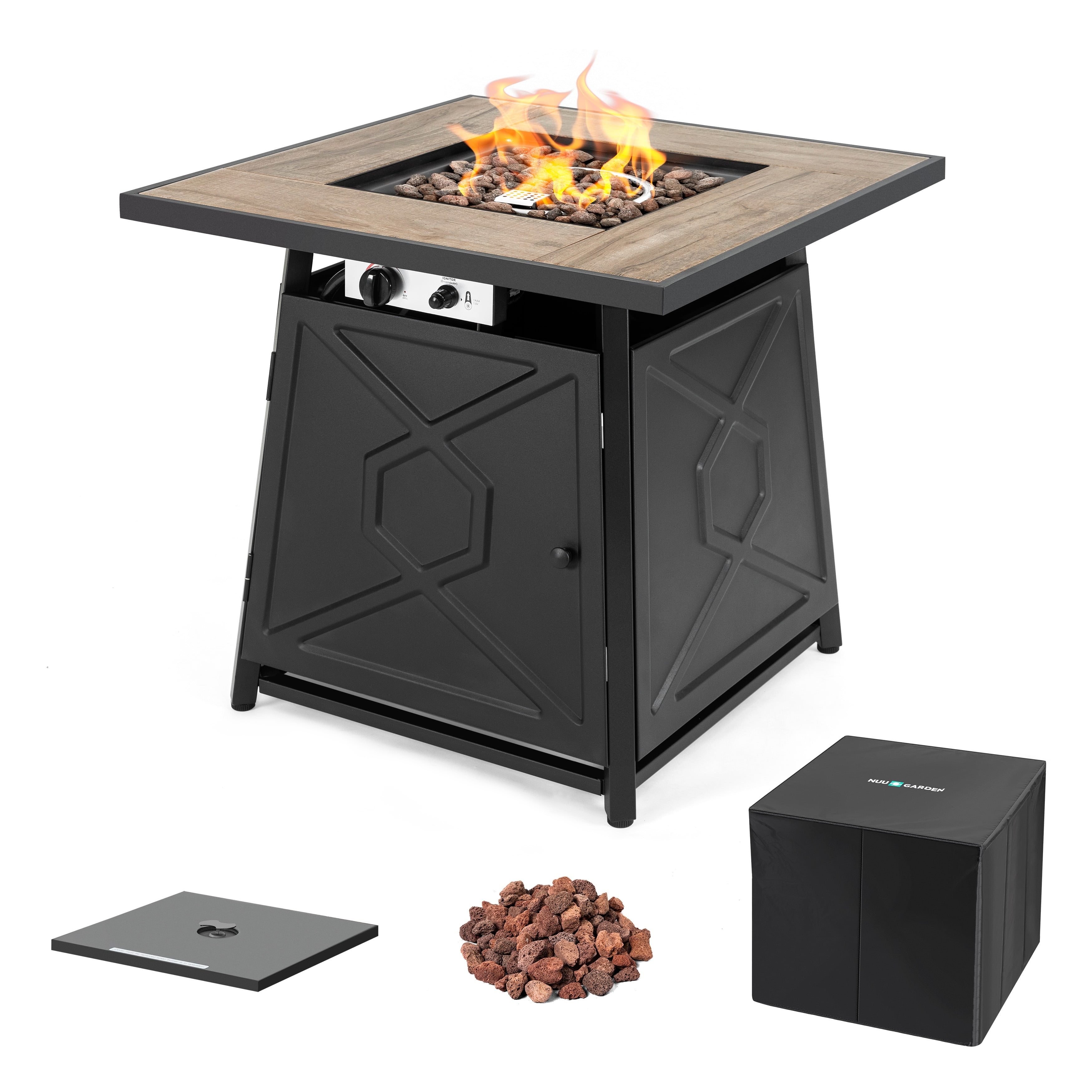 28 Inch Black Ceramic Gas Fire Pit Table with Cover