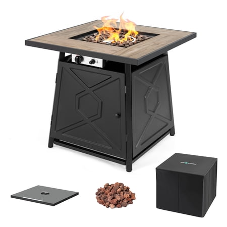 Nuu Garden Outdoor 28 Inch 50,000 BTU Propane Gas Fire Pit Table with Cover - 28 inches