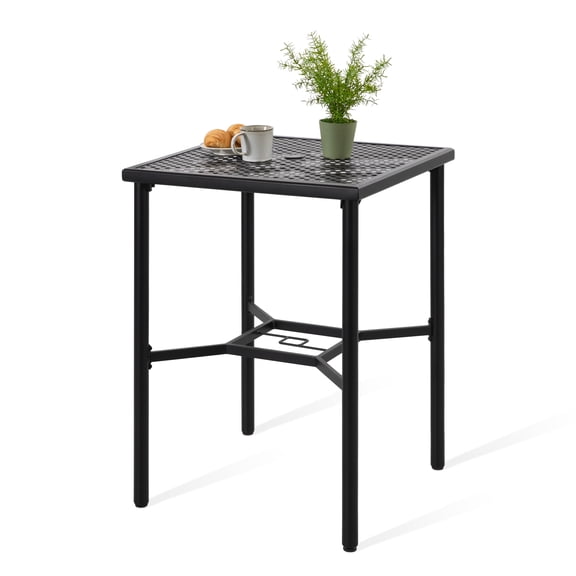 Nuu Garden Outdoor 28 Square Bar Table with 1.57-Inch Umbrella Hole, Slatted Tabletop with Powder-Coated Metal Frame, for Patio, Garden, Backyard and Balcony, Black