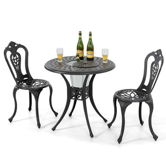 Nuu Garden Outdoor 3-Piece Patio Bistro Set, 2 Patio Chairs and 31 Inch Round Ice Bucket Bistro Table with 1.97" Umbrella Hole, Black