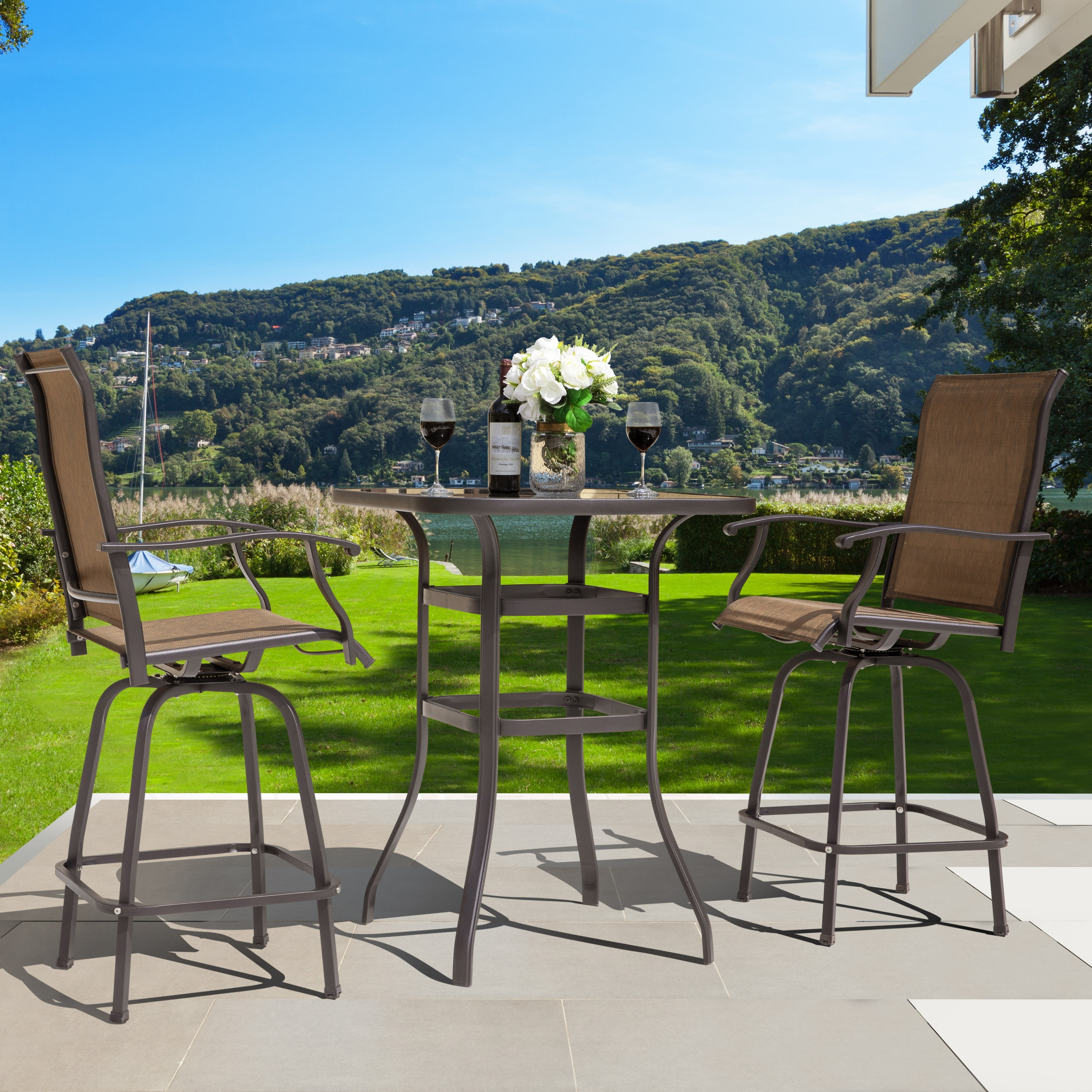 Nuu Garden Outdoor 3-Piece Patio Swivel Bar Stool Set