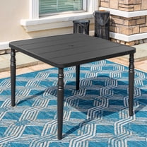 Nuu Garden Outdoor 37” Dining Table, Square Metal Dining Table with Umbrella Hole, Patio Dining Table with Powder-Coated Frame and Slatted Tabletop, for Garden, Backyard and Balcony, Black