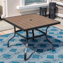 Nuu Garden Outdoor 37” Square Metal Dining Table, Patio Dining Table with Umbrella Hole, Powder-Coated Metal Table with Faux Wood Tabletop, for Patio, Garden, Backyard and Balcony, Black