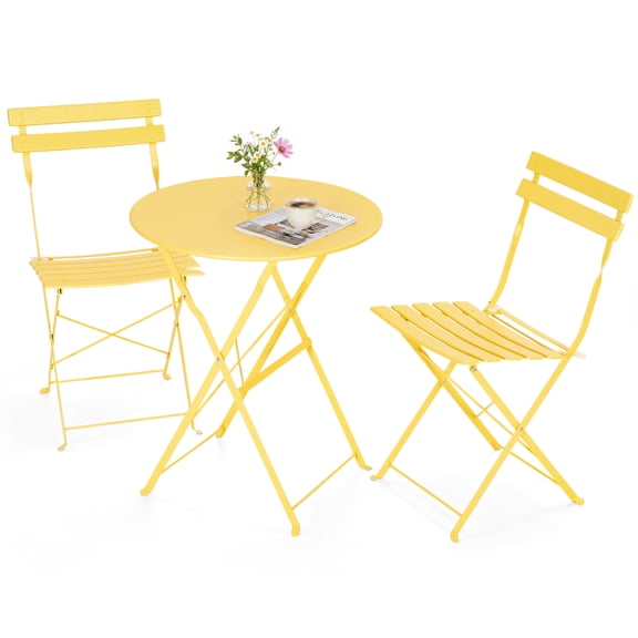 Nuu Garden Outdoor 3PCS E-Coated Metal Bistro Set, Foldable Design, Yellow