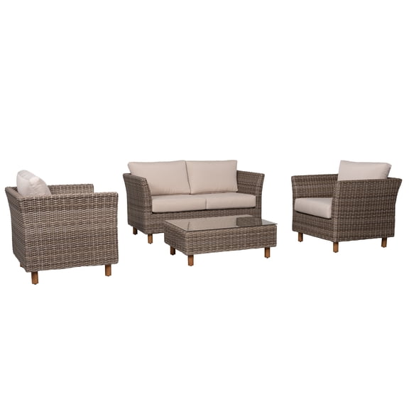 Nuu Garden Outdoor 4-Piece Wicker Sofa Set, Patio Set, Brown