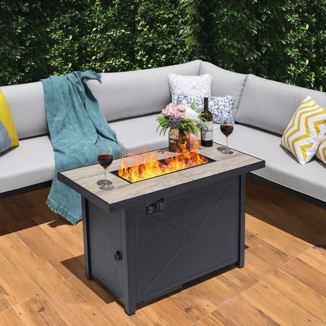 Nuu Garden Outdoor 42" Rectangle 50000 BTU Propane Gas Fire Pit Table