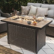 Nuu Garden Outdoor 43 Inch 50,000 BTU Propane Gas Fire Pit Table, Ceramic Tabletop Outdoor Fire Pit Table with Lid,Glass Fire Pit Wind Guard,Cover and Glass Beads, Dark Brown