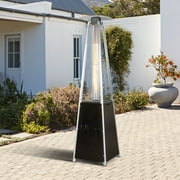 Nuu Garden Outdoor 48,000 BTU Pyramid Patio Heater with Wheels,Propane Flame Gas Patio Heater with Quartz Glass Tube for Party, Deck,Black
