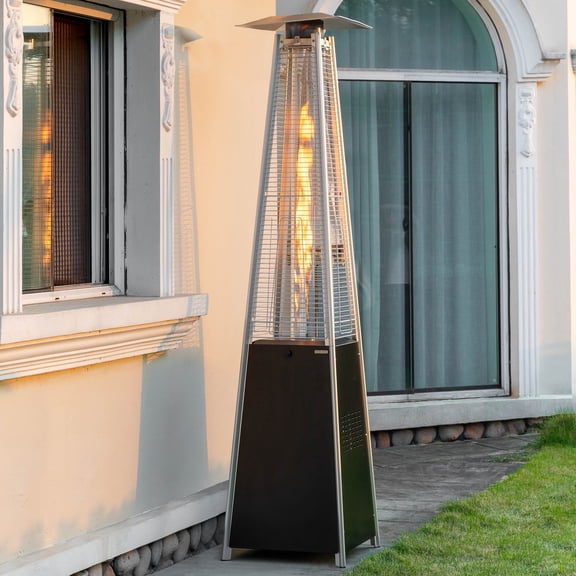 Nuu Garden Outdoor 48,000 BTU Pyramid Patio Heater with Wheels,Propane Flame Gas Patio Heater with Quartz Glass Tube for Party, Deck,Black