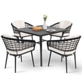 thumbnail image 1 of Nuu Garden Outdoor 5 Piece Aluminum Dining Set with 4 Woven Rope Chairs and 1 36" Square Table, 1.97" Thick Soft Cushions and All-Weather Powder-Coated Frame, Black, 1 of 10