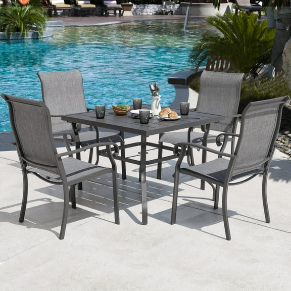 Nuu Garden Outdoor 5-Piece Dining Set, Textilene Fabric Chairs and Square Table
