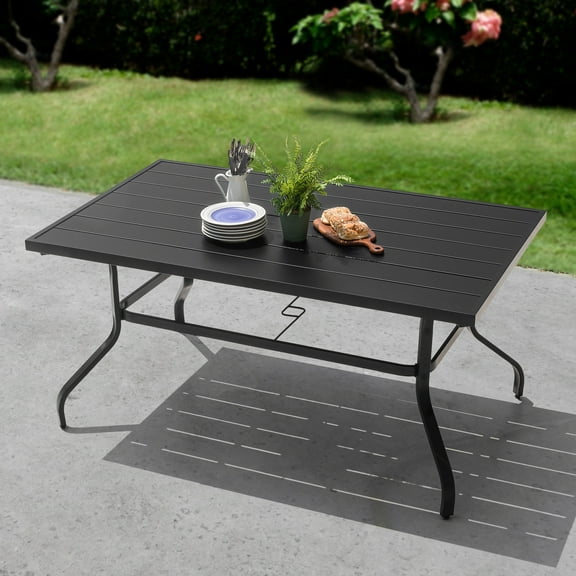 Nuu Garden Outdoor 61'' x 37'' Rectangle Dining Table with 1.57'' Umbrella Hole, Black