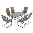thumbnail image 1 of Nuu Garden Outdoor 7-Piece Patio Dining Set, 6 C-spring Motion Textilene Chairs and 61'' x 37'' Rectangle Dining Table with 1.57'' Umbrella Hole, for Outdoor and Indoor Space, Black and Brown, 1 of 9