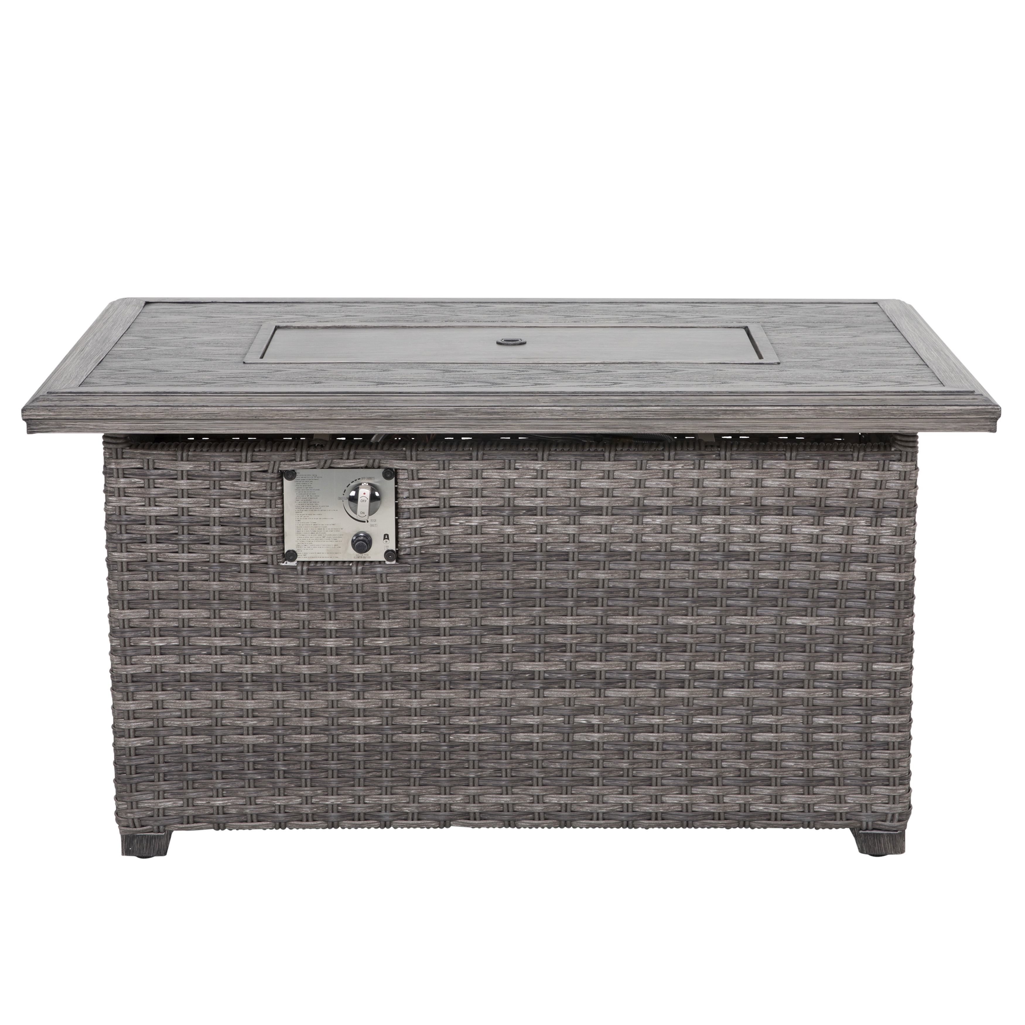 Nuu Garden Outdoor Aluminum Rattan Fire Pit Table, Outdoor Propane Gas Fire Pit Table