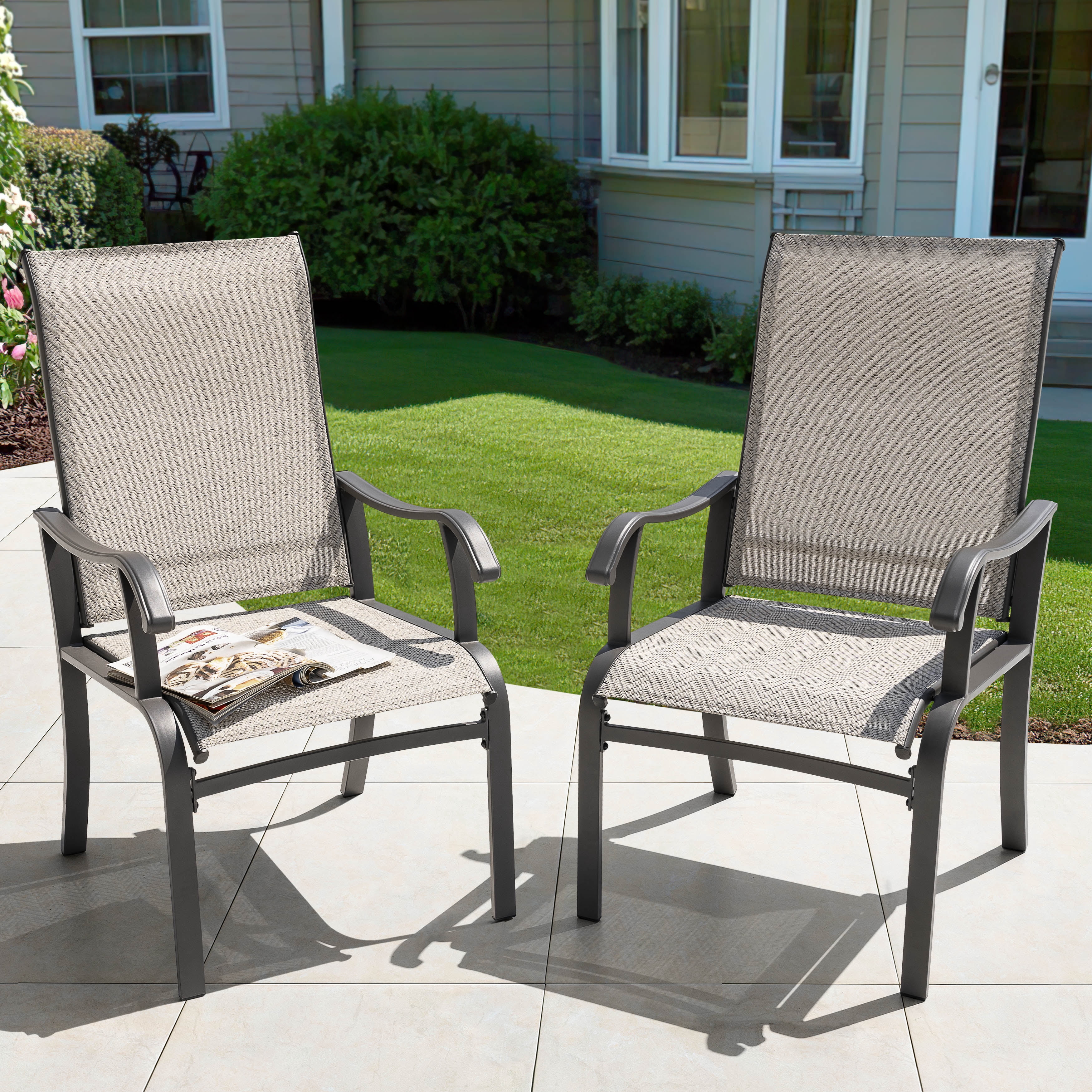 Nuu Garden Outdoor Dining Chairs Set of 2, Patio Dining Furniture Set with Powder-Coated Frame, Weather-Resistant Metal Dining Chairs with Textilene High Back and Wider Seat for Outside, Beige