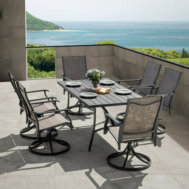 Nuu Garden 7Piece Outdoor Dining Set, Swivel Chairs with Umbrella Hole