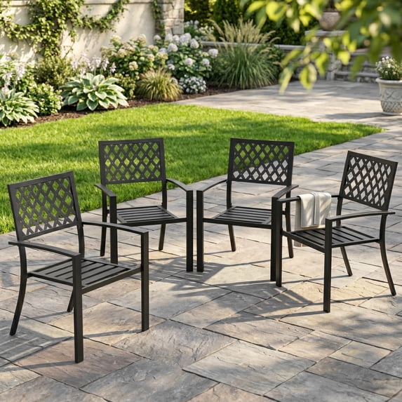 Nuu Garden Outdoor Patio Chair Set of 4 Bistro and Dining Chairs, Powder-coated Finish and Iron Frame, for Outdoor and Indoor Space, Patio, Deck, Garden, Backyard, Balcony, Black