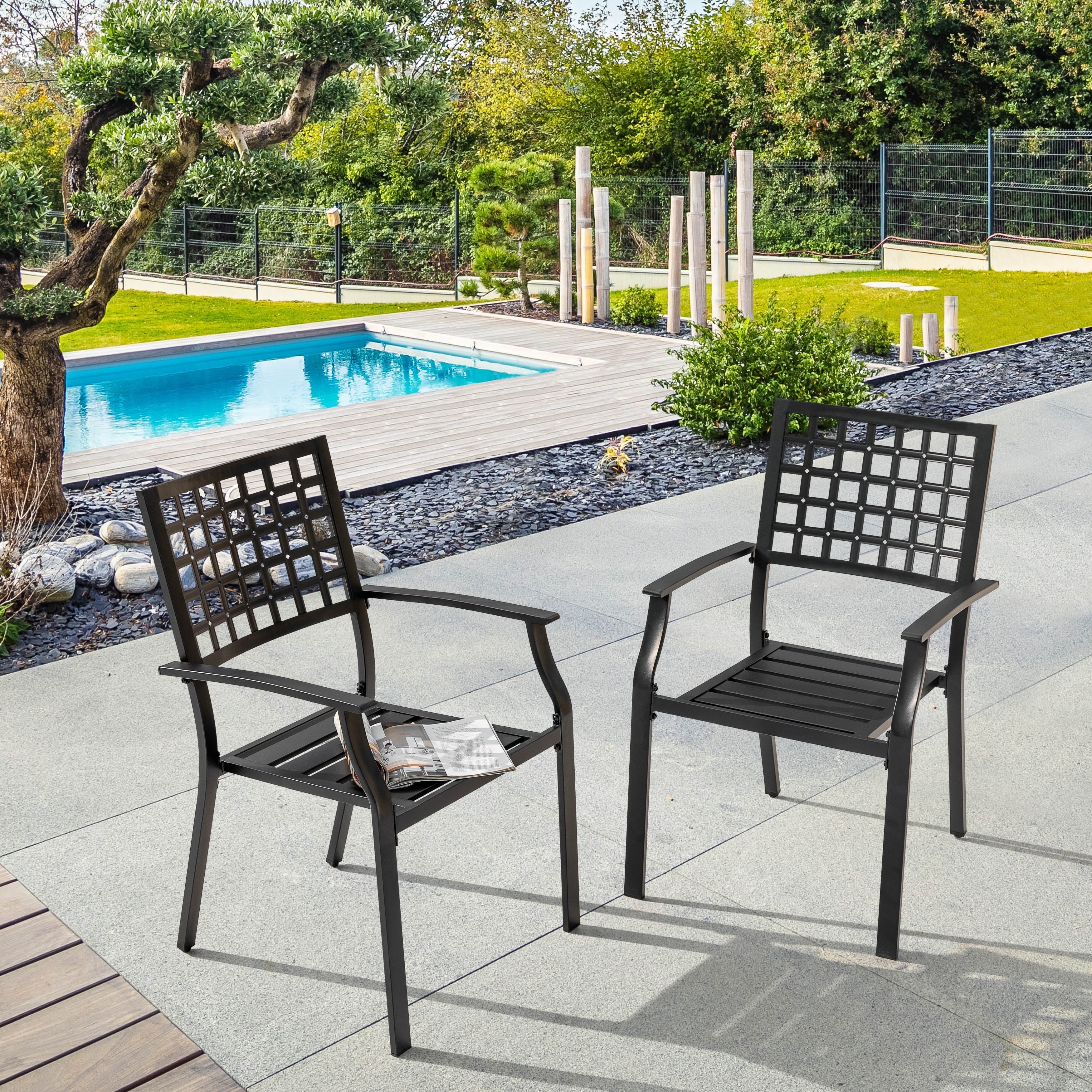 Nuu Garden Outdoor Patio Chair Set of 2, Metal Outdoor Dining Chairs, Black
