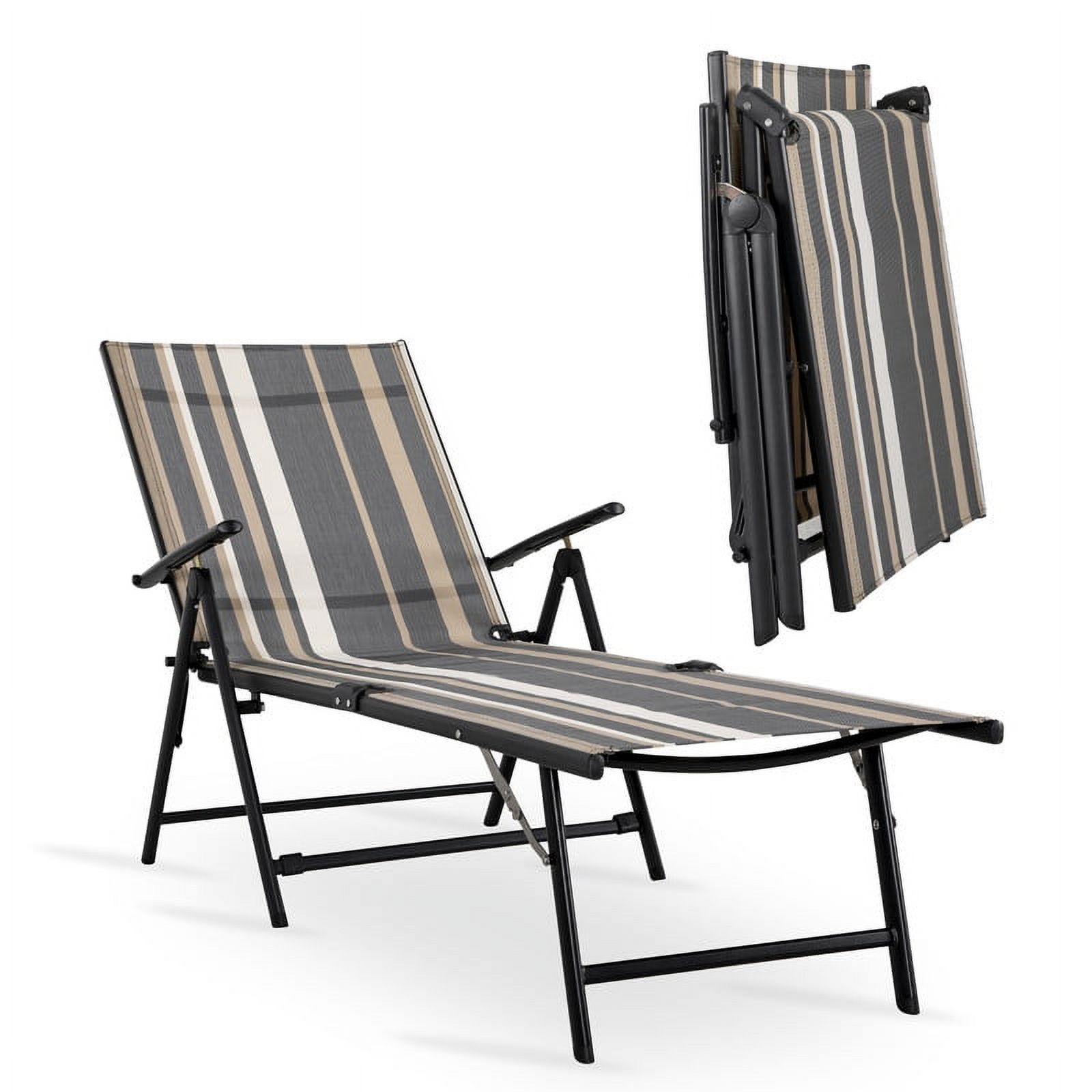 Nuu Garden Outdoor Patio Chaise Lounge Chair Adjustable Folding Pool Lounger w/ Steel Frame - Stripe - image 1 of 9