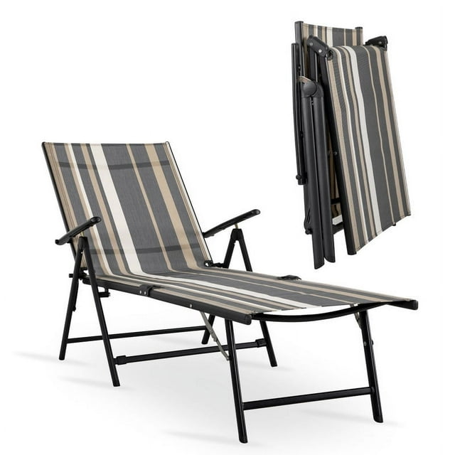 Nuu Garden Outdoor Patio Chaise Lounge Chair Adjustable Folding Pool Lounger w/ Steel Frame - Stripe