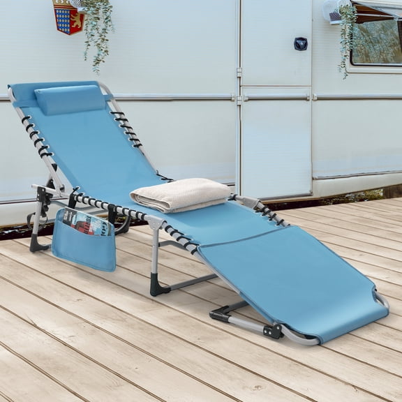 Nuu Garden Outdoor Patio Chaise Lounge Chair All-Flat 5 Positions Chaise Lounge Chairs, Portable Folding Recliner, Blue and Light Gray