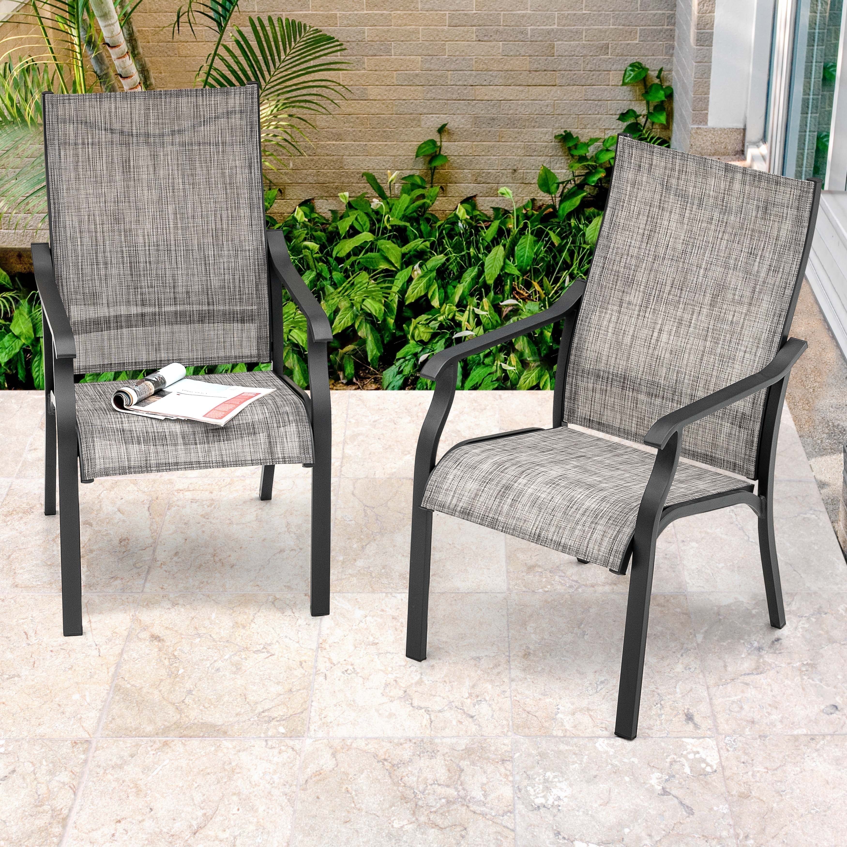 Nuu Garden Outdoor Patio Dining Chair Set of 2, Outdoor Stackable Chair with Aluminum Frames, Grayish Brown