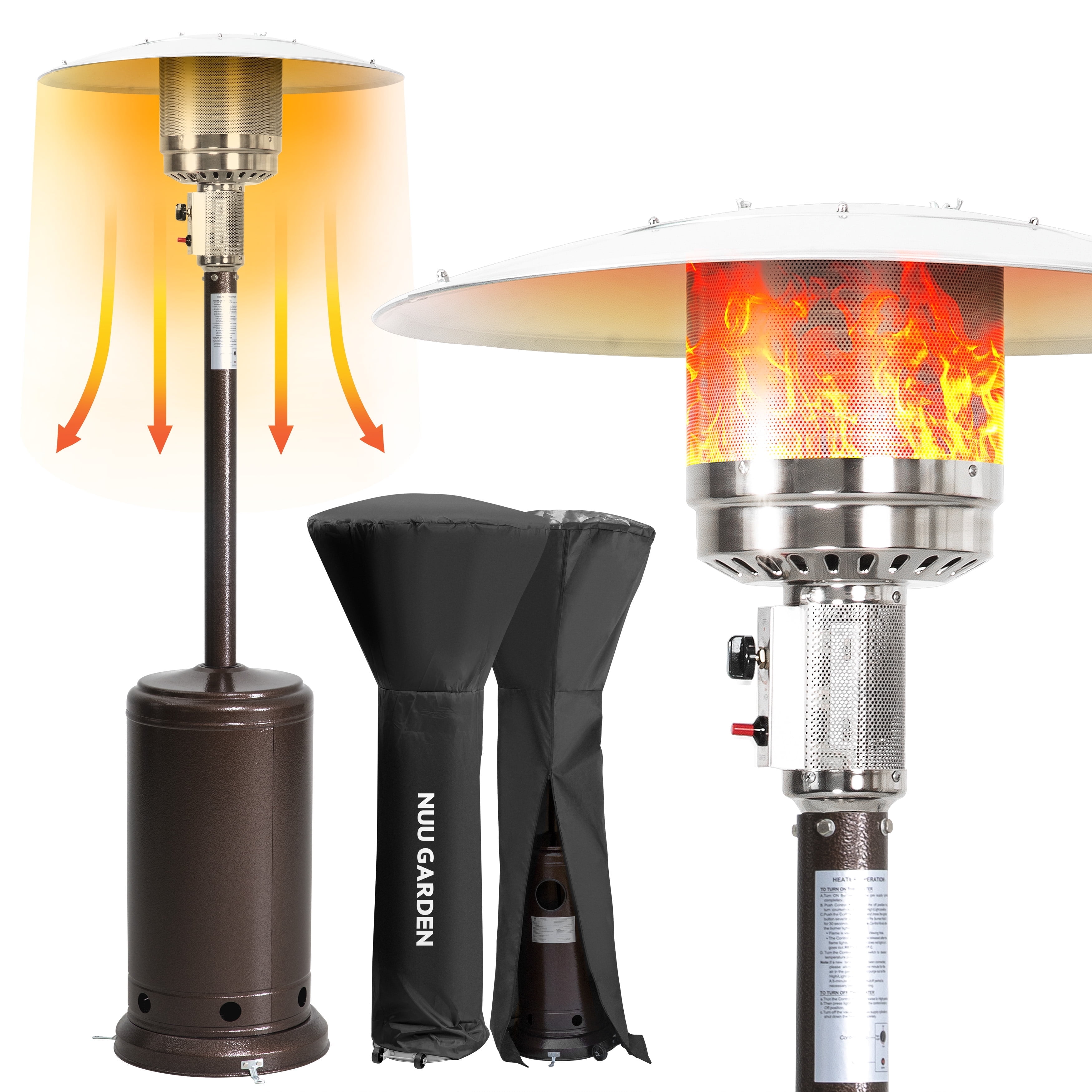 Brown Propane Patio Heater with Cover and Wheels