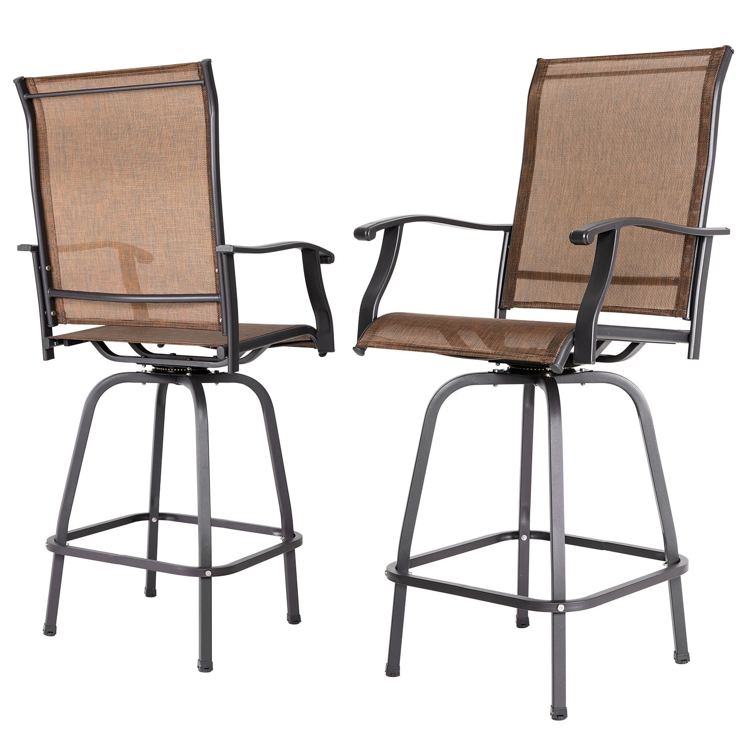 Nuu Garden Outdoor Patio Swivel Bar Stools All Weather Textilene Brown Bar Swivel Chair 3914