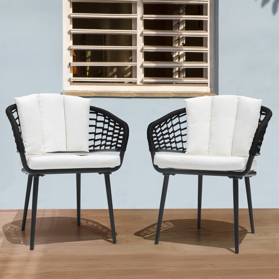 Nuu Garden Outdoor Patio Woven Rope Chairs with Adjustable Feet, 2.4" Thick Soft Cushions, All-Weather Powder-Coated Aluminum Frame, Black