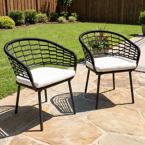 Nuu Garden Outdoor Patio Woven Rope Chairs with Adjustable Feet, 2.4" Thick Soft Cushions, All-Weather Powder-Coated Aluminum Frame, Black