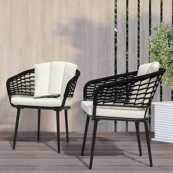 Nuu Garden Outdoor Patio Woven Rope Chairs with Adjustable Feet, 1.97" Thick Soft Cushions, All-Weather Powder-Coated Aluminum Frame, Black