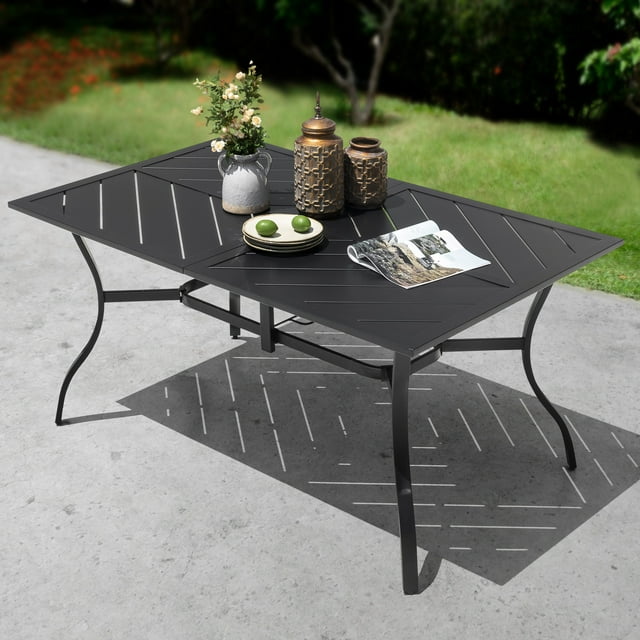 Nuu Garden Large Metal Patio Dining Table, Outdoor Rectangle Iron