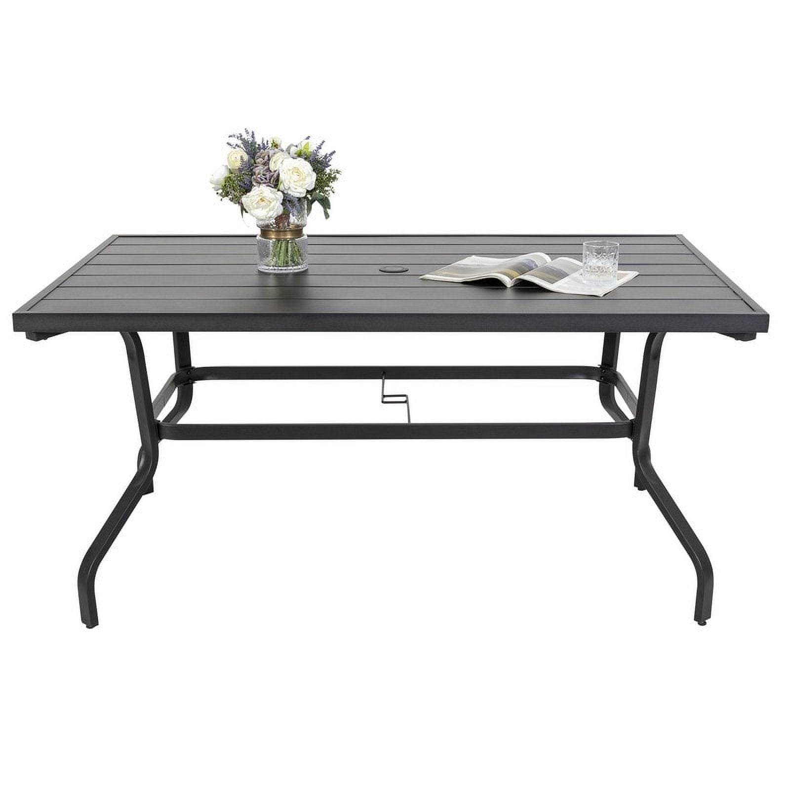 Nuu Garden Outdoor Rectangle Powder-coated Iron Dining Table with 1.57'' Umbrella Hole