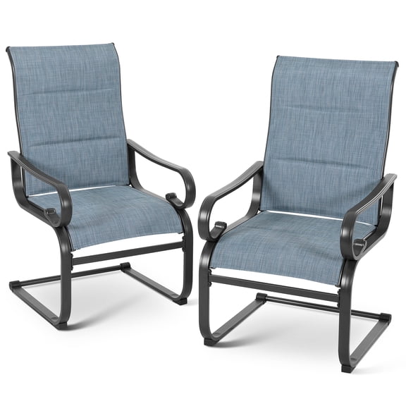 Nuu Garden Padded Textilene Patio Dining Chairs Set of 2, C-Spring Patio Chairs with Curved Armrests, High Back & Wide seat, Powder-Coated Metal Frame Patio Furniture, Blue and Black
