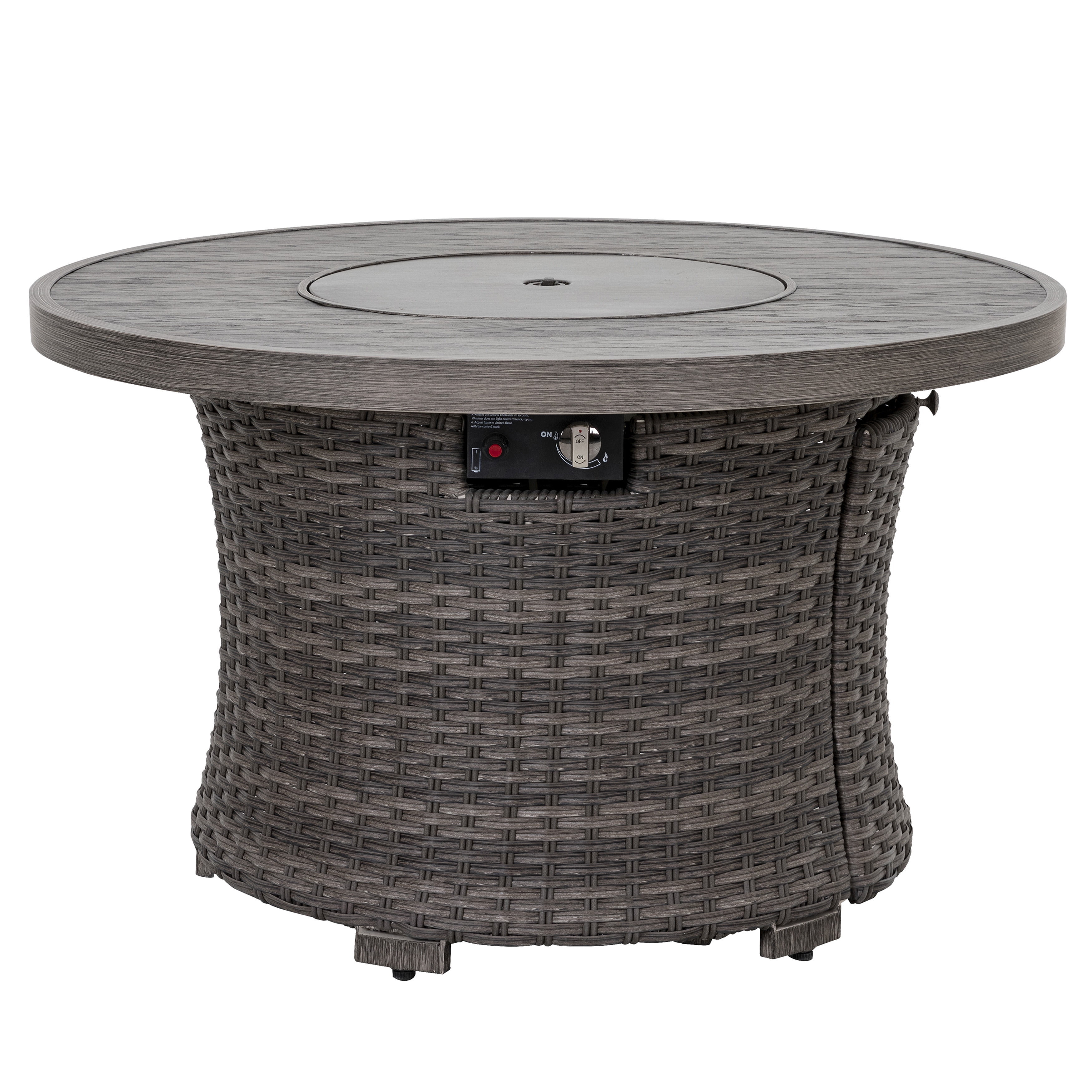 Nuu Garden Patio Aluminum Rattan Fire Pit Table, Outdoor Fire Pit, Black