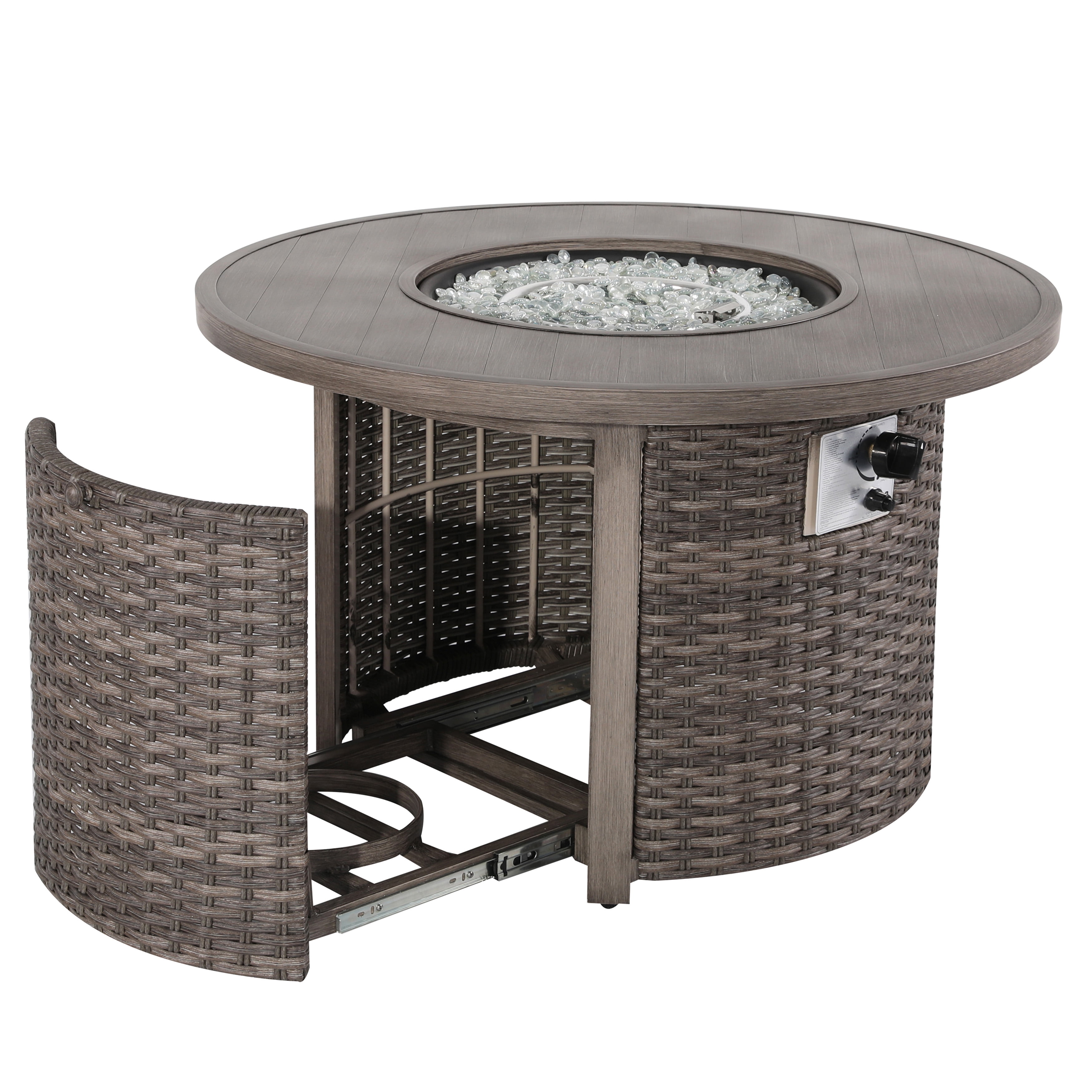 Nuu Garden Patio Aluminum Rattan Fire Pit Table, Round Fire Table, Brown