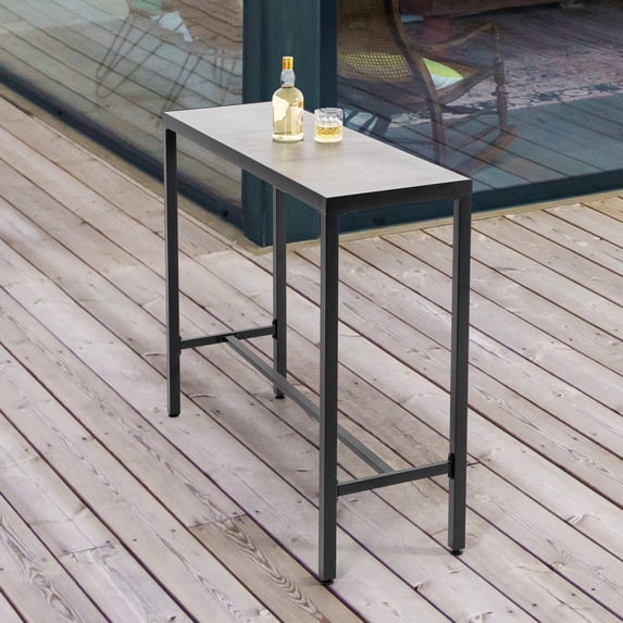 Nuu Garden Patio Bar Table Rectangular Outdoor Bar Height Table with 3D-Print Tempered Glass Table Top, Black