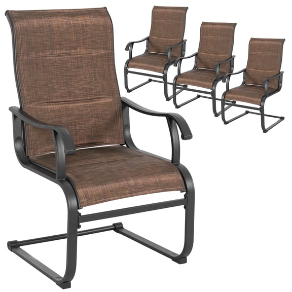 Nuu Garden Patio Dining Chair Set of 4, All Weather Comfortable Outdoor Chairs, Breathable Textilene for Backyard and Deck, Brown