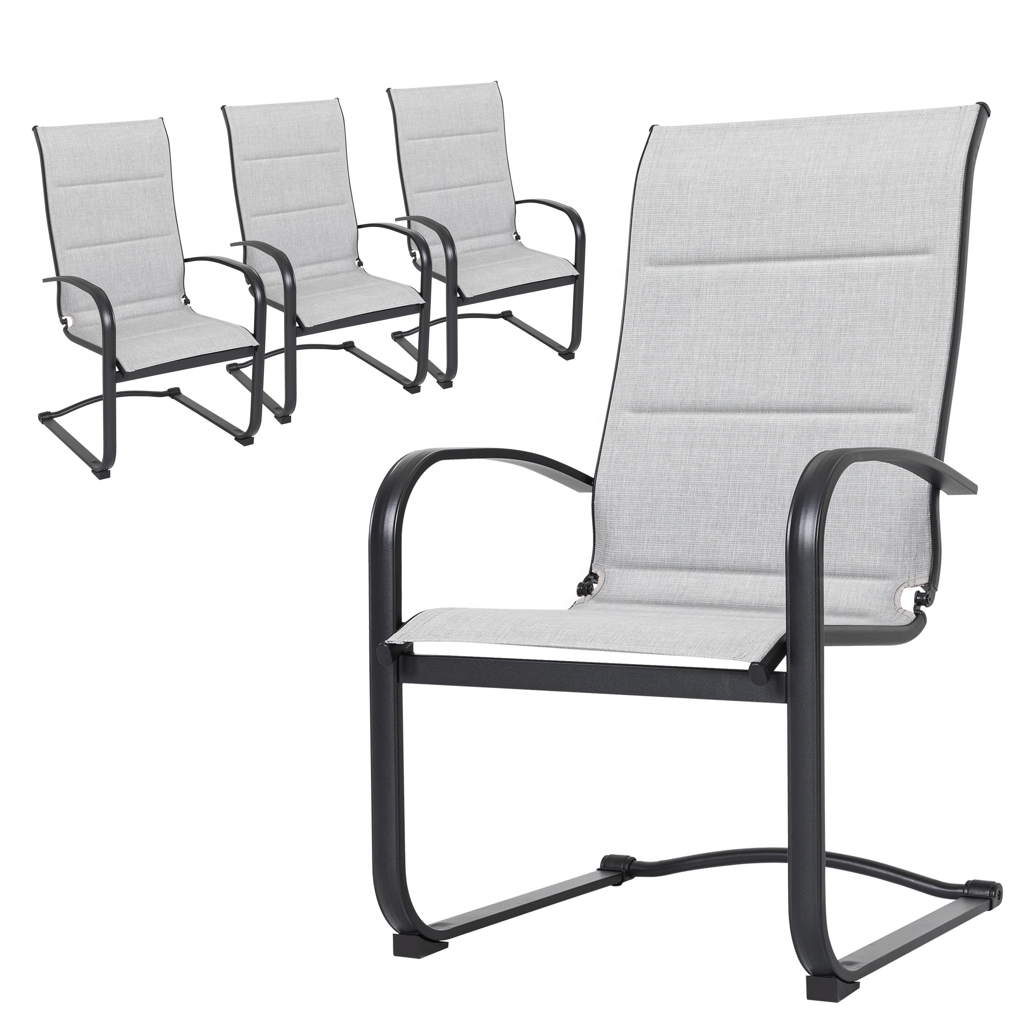 Nuu Garden Patio Chairs Set of 4, Outdoor Padded Textilene Patio Dining Chairs, Breathable Spring Motion Textile High Back Outdoor Dining Chairs, Gray