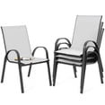 thumbnail image 1 of Nuu Garden Patio Chairs Set of 4, Outdoor Stackable Dining Chairs for All Weather, High-Density Textilene Outdoor Chair Set with Armrests for Backyard Porch Poolside Garden, Gray and Black, 1 of 10