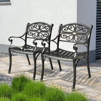 Nuu Garden Patio Dining Chairs with Armrests, Weather Resistant Cast Aluminum Bistro Chairs of 2, Outdoor Chairs for Garden Lawn Porch Backyard Pool, Black