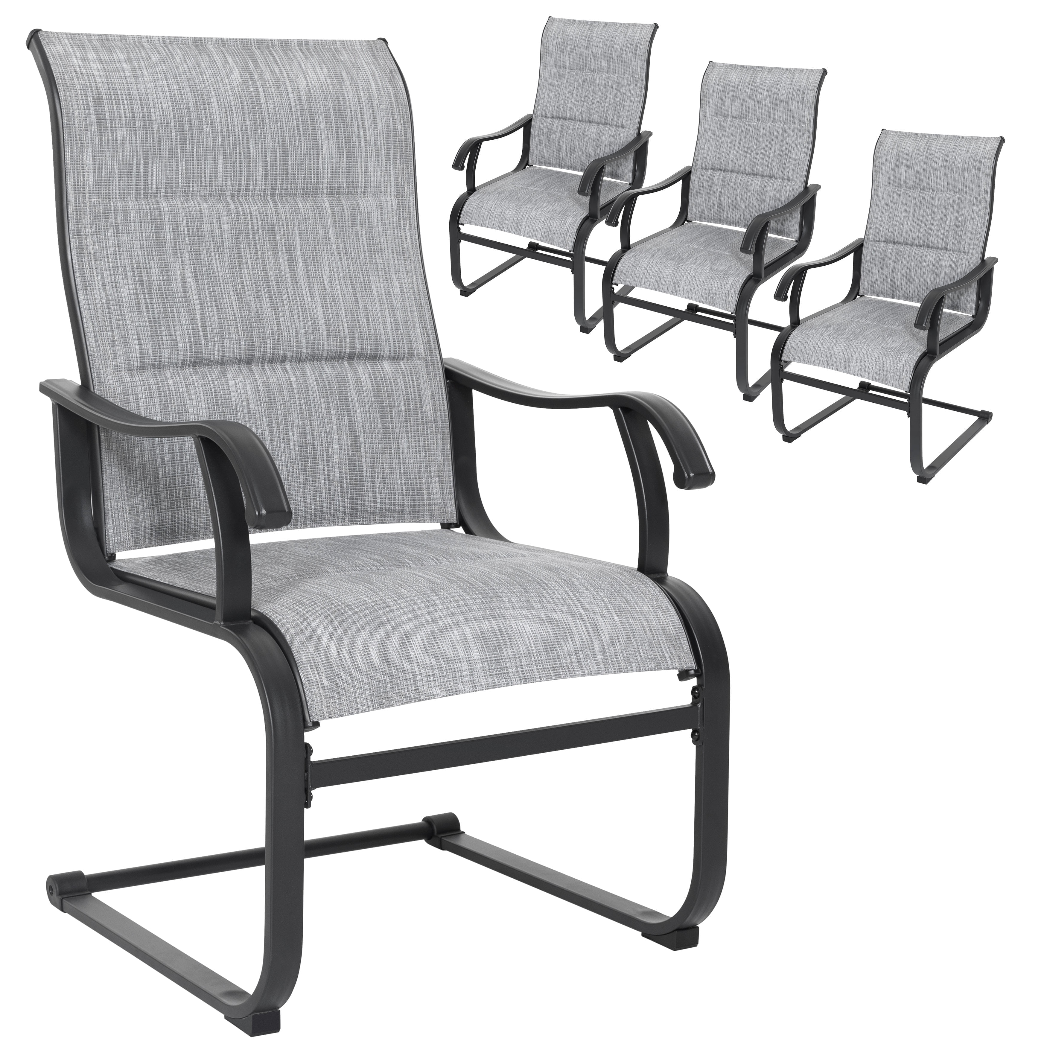 Nuu Garden Patio Dining Chairs Set of 4, All Weather Outdoor Padded Textilene Patio Chairs, Breathable Spring Motion Textile High Back, Light Gray